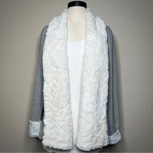 Anthropologie Saturday Sunday Faux Fur Jacket Size S Ambrose Grey Sweater Boho